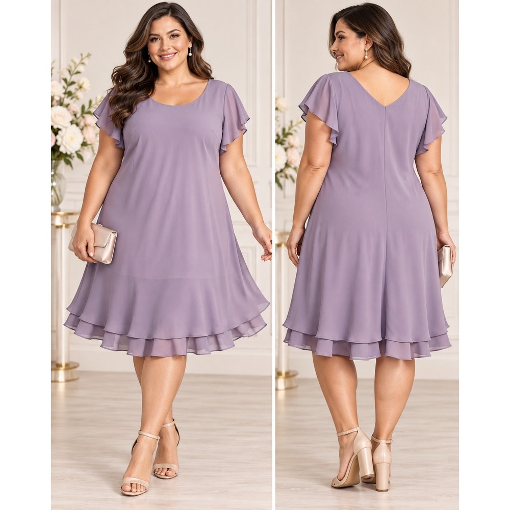 Candlelight & Champagne Lavender Purple Chiffon Flutter Sleeve Dress 16W